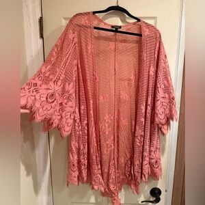 Pink Lace Kimono Cardigan